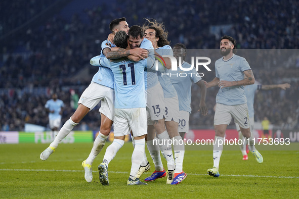 Alessio Romagnoli of S.S. Lazio celebrates after scoring a goal with his teammates during the UEFA Europa League 2024/25 League Phase MD4 ma...