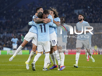 Alessio Romagnoli of S.S. Lazio celebrates after scoring a goal with his teammates during the UEFA Europa League 2024/25 League Phase MD4 ma...