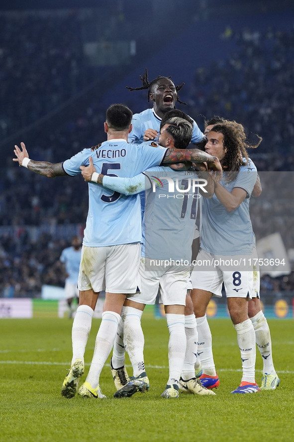 Alessio Romagnoli of S.S. Lazio celebrates after scoring a goal with his teammates during the UEFA Europa League 2024/25 League Phase MD4 ma...