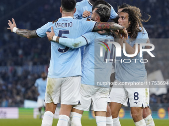 Alessio Romagnoli of S.S. Lazio celebrates after scoring a goal with his teammates during the UEFA Europa League 2024/25 League Phase MD4 ma...