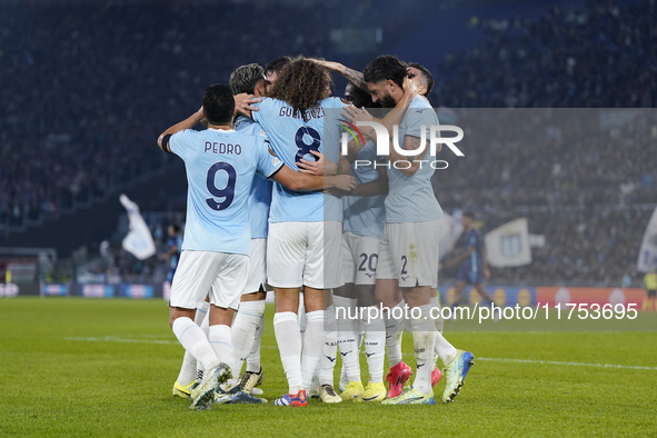 Alessio Romagnoli of S.S. Lazio celebrates after scoring a goal with his teammates during the UEFA Europa League 2024/25 League Phase MD4 ma...