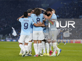 Alessio Romagnoli of S.S. Lazio celebrates after scoring a goal with his teammates during the UEFA Europa League 2024/25 League Phase MD4 ma...