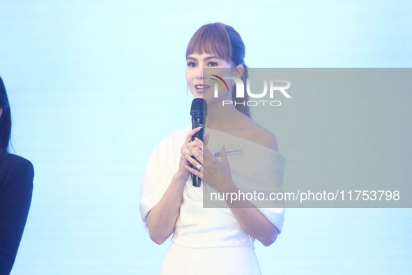 Movie star Hannah Quinlivan attends the launch of IPSC in Taipei, Taiwan Province, China, on November 8, 2024. 