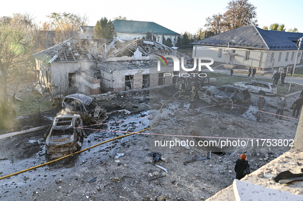 The premises of an oncology dispensary are damaged by a Russian guided bomb strike in Zaporizhzhia, Ukraine, on November 7, 2024. Eight peop...