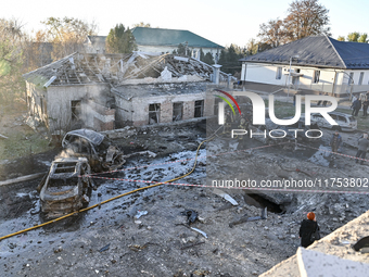 The premises of an oncology dispensary are damaged by a Russian guided bomb strike in Zaporizhzhia, Ukraine, on November 7, 2024. Eight peop...