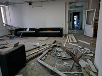 Debris covers the floor at an oncology dispensary damaged by a Russian guided bomb strike in Zaporizhzhia, Ukraine, on November 7, 2024. Eig...