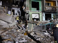 Russian airstrike hit a residential building in Kharkiv, Ukraine, on November 8, 2024. (