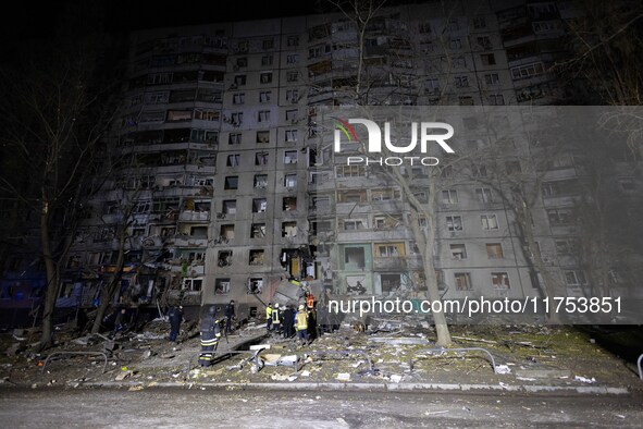 Russian airstrike hit a residential building in Kharkiv, Ukraine, on November 8, 2024. 