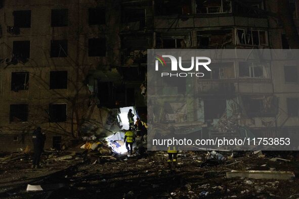 Russian airstrike hit a residential building in Kharkiv, Ukraine, on November 8, 2024. 