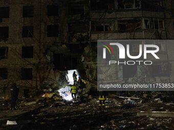 Russian airstrike hit a residential building in Kharkiv, Ukraine, on November 8, 2024. (