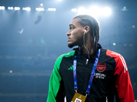 Josh Robinson of Arsenal looks on during the UEFA Champions League 2024/25 League Phase MD4 match between FC Internazionale and Arsenal at S...