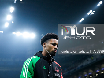 Ethan Nwaneri of Arsenal during the UEFA Champions League 2024/25 League Phase MD4 match between FC Internazionale and Arsenal at Stadio San...