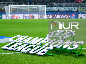 UEFA Champions League 3D Logo during the UEFA Champions League 2024/25 League Phase MD4 match between FC Internazionale and Arsenal at Stadi...