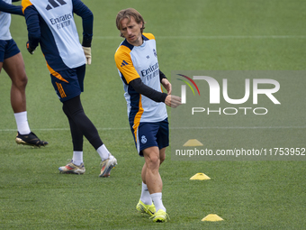 Luka Modric of Real Madrid CF trains during the Real Madrid training session and press conference ahead of the La Liga 2024/25 match against...