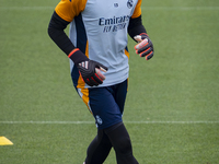 Andriy Lunin of Real Madrid CF trains during the Real Madrid training session and press conference ahead of the La Liga 2024/25 match agains...