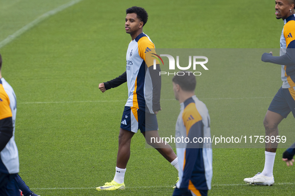 Rodrygo Silva de Goes of Real Madrid CF trains during the Real Madrid training session and press conference ahead of the La Liga 2024/25 mat...