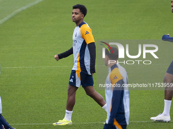 Rodrygo Silva de Goes of Real Madrid CF trains during the Real Madrid training session and press conference ahead of the La Liga 2024/25 mat...