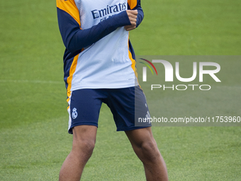 Kylian Mbappe of Real Madrid CF trains during the Real Madrid training session and press conference ahead of the La Liga 2024/25 match again...