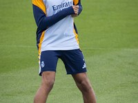 Kylian Mbappe of Real Madrid CF trains during the Real Madrid training session and press conference ahead of the La Liga 2024/25 match again...