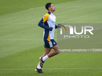 Jude Bellingham of Real Madrid CF trains during the Real Madrid training session and press conference ahead of the La Liga 2024/25 match aga...