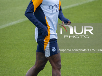 Vinicius Junior of Real Madrid CF trains during the Real Madrid training session and press conference ahead of the La Liga 2024/25 match aga...