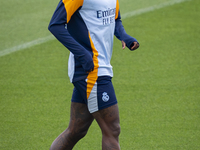 Vinicius Junior of Real Madrid CF trains during the Real Madrid training session and press conference ahead of the La Liga 2024/25 match aga...