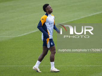 Vinicius Junior of Real Madrid CF trains during the Real Madrid training session and press conference ahead of the La Liga 2024/25 match aga...