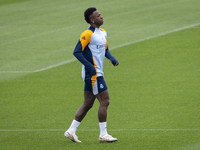 Vinicius Junior of Real Madrid CF trains during the Real Madrid training session and press conference ahead of the La Liga 2024/25 match aga...