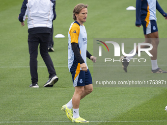 Luka Modric of Real Madrid CF trains during the Real Madrid training session and press conference ahead of the La Liga 2024/25 match against...