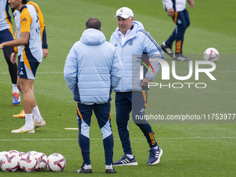 Carlo Ancelotti, head coach of Real Madrid CF, is seen during the Real Madrid training session and press conference ahead of the La Liga 202...