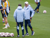 Carlo Ancelotti, head coach of Real Madrid CF, is seen during the Real Madrid training session and press conference ahead of the La Liga 202...