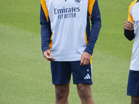 Kylian Mbappe of Real Madrid CF trains during the Real Madrid training session and press conference ahead of the La Liga 2024/25 match again...