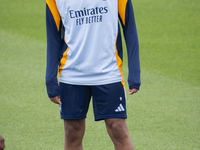 Kylian Mbappe of Real Madrid CF trains during the Real Madrid training session and press conference ahead of the La Liga 2024/25 match again...