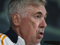 Carlo Ancelotti, head coach of Real Madrid CF, speaks during the Real Madrid training session and press conference ahead of the La Liga 2024...