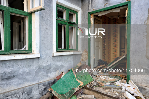 A house is damaged by an overnight Russian drone attack in Odesa, Ukraine, on November 8, 2024. One person is killed and nine others are wou...