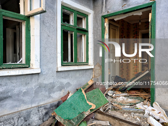 A house is damaged by an overnight Russian drone attack in Odesa, Ukraine, on November 8, 2024. One person is killed and nine others are wou...