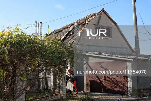 A house is damaged by an overnight Russian drone attack in Odesa, Ukraine, on November 8, 2024. One person is killed and nine others are wou...