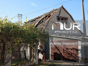 A house is damaged by an overnight Russian drone attack in Odesa, Ukraine, on November 8, 2024. One person is killed and nine others are wou...