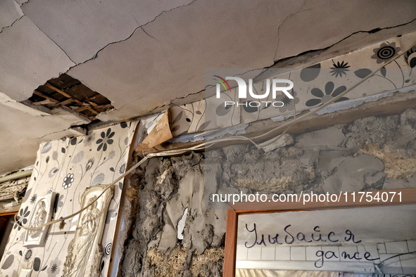 A house is damaged by an overnight Russian drone attack in Odesa, Ukraine, on November 8, 2024. One person is killed and nine others are wou...