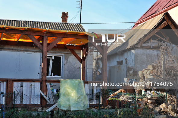 Houses are damaged by an overnight Russian drone attack in Odesa, Ukraine, on November 8, 2024. One person is killed and nine others are wou...