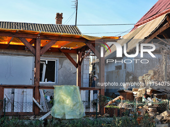 Houses are damaged by an overnight Russian drone attack in Odesa, Ukraine, on November 8, 2024. One person is killed and nine others are wou...