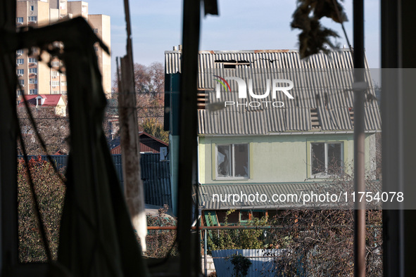 A house is damaged by an overnight Russian drone attack in Odesa, Ukraine, on November 8, 2024. One person is killed and nine others are wou...