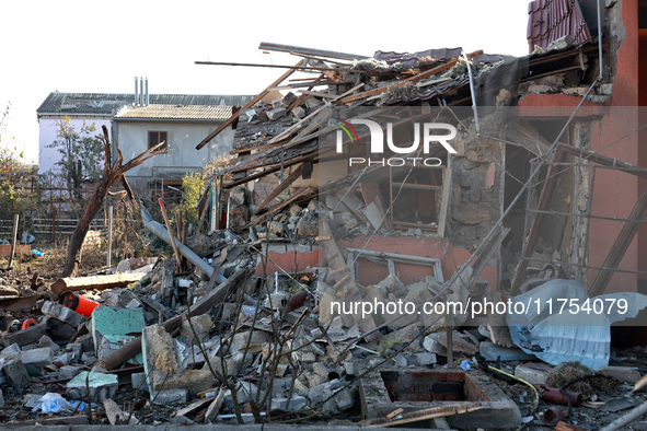 A house is damaged by an overnight Russian drone attack in Odesa, Ukraine, on November 8, 2024. One person is killed and nine others are wou...