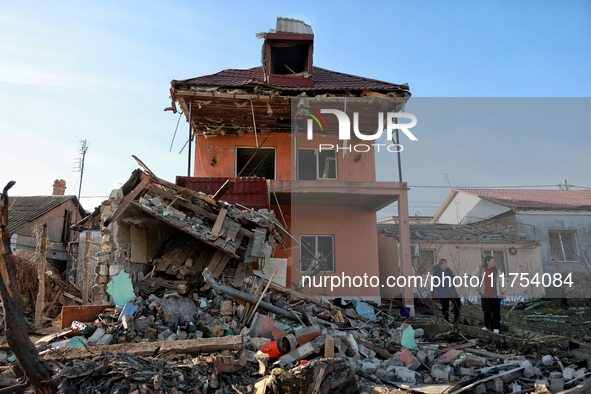 A house is damaged by an overnight Russian drone attack in Odesa, Ukraine, on November 8, 2024. One person is killed and nine others are wou...