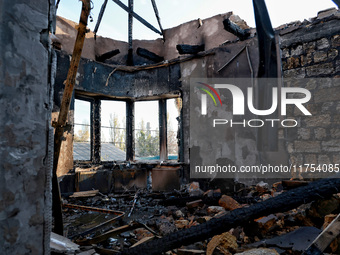 A burnt-out house is seen after an overnight Russian drone attack in Odesa, Ukraine, on November 8, 2024. One person is killed and nine othe...