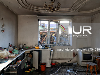 A kitchen is in a house damaged by an overnight Russian drone attack in Odesa, Ukraine, on November 8, 2024. One person is killed and nine o...