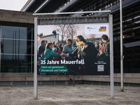 A banner is seen day ahead of the 35th anniversary of the fall of the Berlin Wall. Berlin, Germany on 8 November, 2024. (