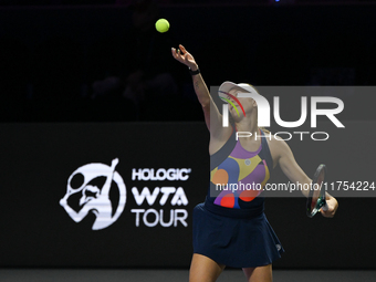 RIYADH, SAUDI ARABIA - NOVEMBER 08: Ellen Perez of Australia (pictured) playing with Nicole Melichar-Martinez of USA during their semi-final...