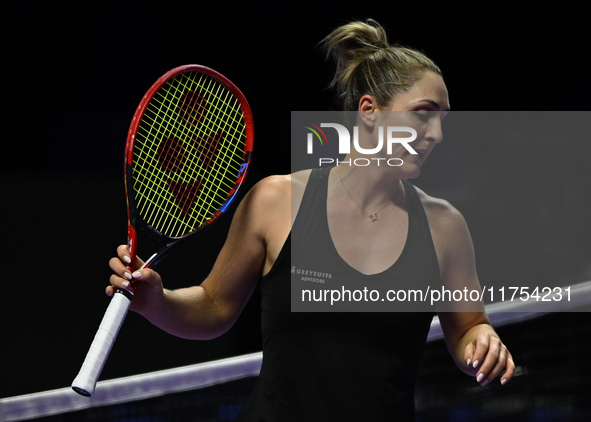 RIYADH, SAUDI ARABIA - NOVEMBER 08: Gabriela Dabrowski (pictured) of Canada and Erin Routliffe of New Zealand during their semi-final match...