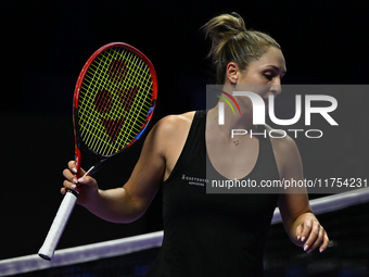 RIYADH, SAUDI ARABIA - NOVEMBER 08: Gabriela Dabrowski (pictured) of Canada and Erin Routliffe of New Zealand during their semi-final match...